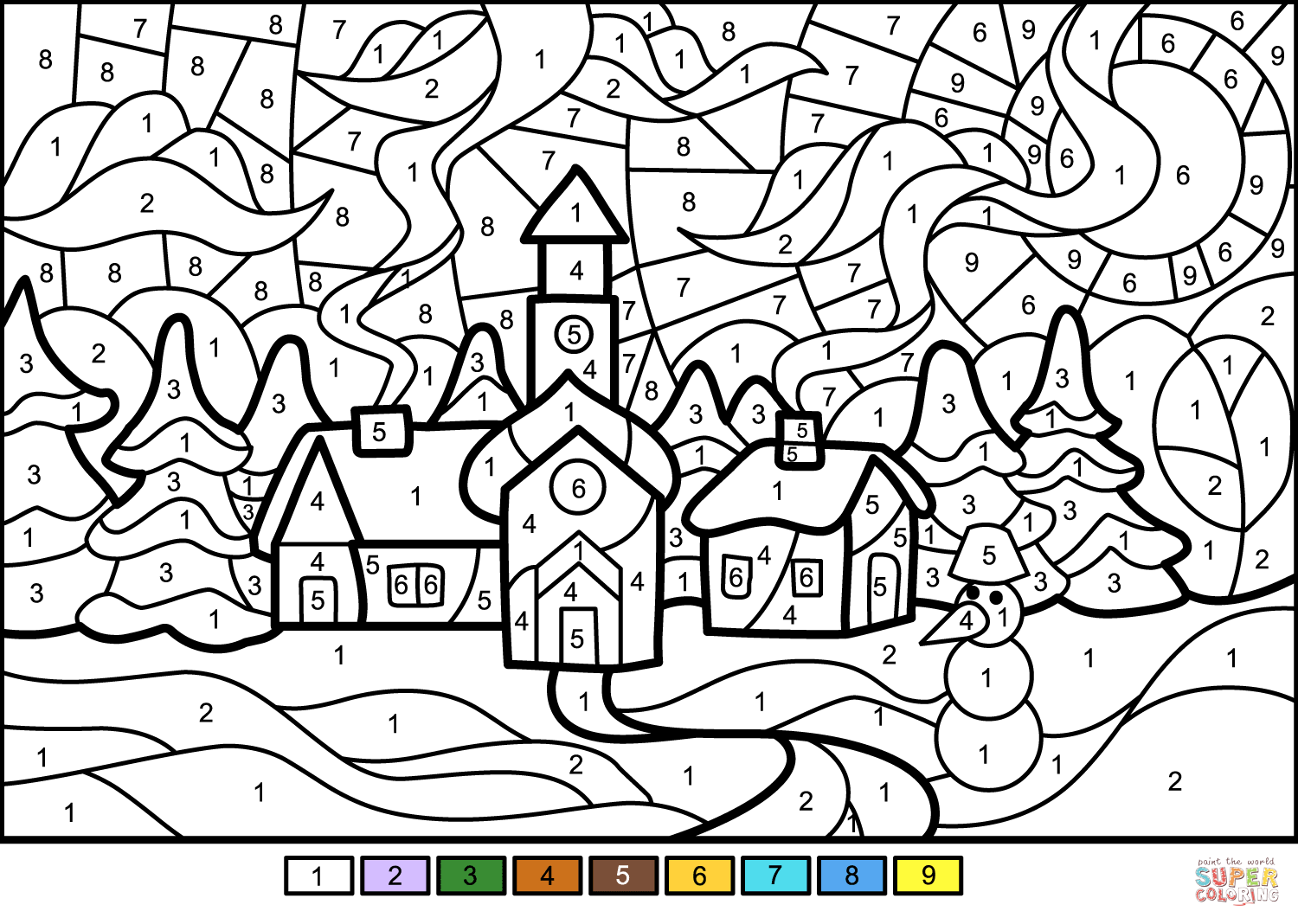 Color By Number Winter Coloring Page